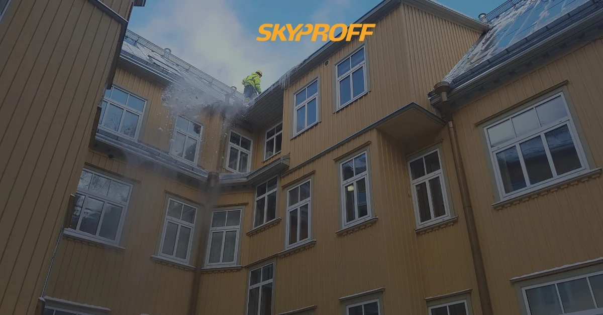 Skyproffi tehnik eemaldamas lund ja jääd katuselt